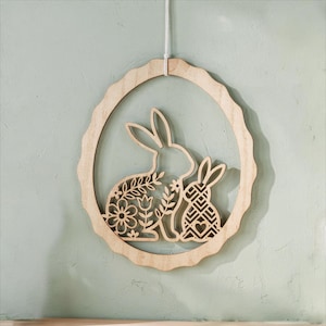 LASER FILE - Easter Bunny Laser Cut File • Easter Wreath SVG • Wooden Bunny Pendant • Spring Decoration Template • Digital Download