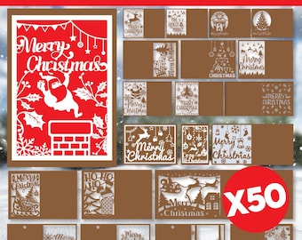 Enorme kerstkaart SVG-bundel. Kerstkaartbundel. Kerst-svg. Kerstkaart svg. Papier snijden. Kerstkaart svg bundel. 3D-svg