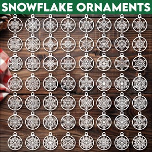 Lot de 56 ornements flocon de neige, boule d'arbre ronde 3D coupée fichier SVG, étiquette cadeau hiver SVG, fichier laser CNC Glowforge, ornement rond en bois DXF