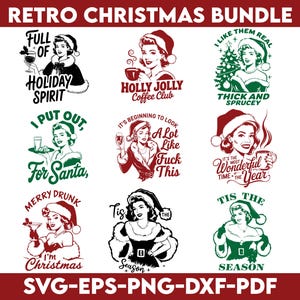 Paquete SVG de Navidad retro, SVG de Navidad de niña retro, SVG de Navidad vintage de moda, SVG de humor navideño, Tis The Season SVG