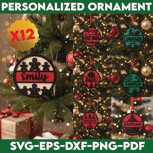 Personalized Christmas Ornament SVG, Custom Name Ornament SVG Laser Cut, Tree Ornaments With Editable Text, Glowforg SVG, Wood Christmas Svg