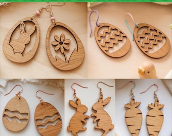 Easter Earrings Laser Cut Files, Bunny Earrings SVG, Egg Earrings SVG, Easter Earrings Templates Cut File, Spring Earrings SVG Bundle