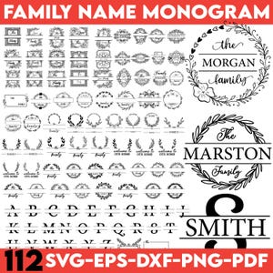 112 Family Name Monogram SVG, Monogram SVG, Split Monogram svg, Family svg, Family Sign svg, Wedding Monogram svg, family name svg Cricut