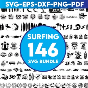 Surfing Bundle svg png pdf eps dxf bundle silhouette cricut commercial use surfing board beach summer swimming surfing lover surfer
