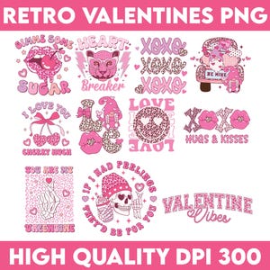 Retro Valentines png Bundle, Retro Valentine svg, Groovy Valentine Png, Valentine Png, Valentine&#39;s Day svg, Valentines Sublimation Design
