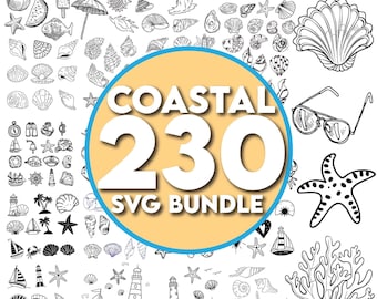 Coastal clipart bundle +230 hand-drawn beach ocean elements | summer nautical SVG, PNG, eps for sublimation DIY projects