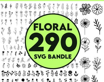 Paquete de flores silvestres SVG, prado de flores SVG, borde de flores SVG, ramo de flores minimalista, clipart de flores silvestres, boceto de flores SVG