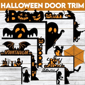 8 Halloween door corners bundle, spooky trim corner laser cut, scary door corner signs, halloween svg, jack o lantern, witchy svg, Boo Sign