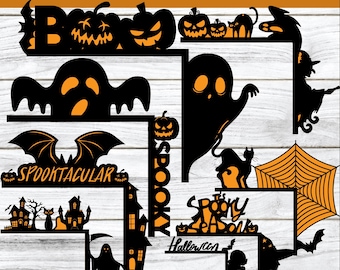 8 Halloween door corners bundle, spooky trim corner laser cut, scary door corner signs, halloween svg, jack o lantern, witchy svg, Boo Sign