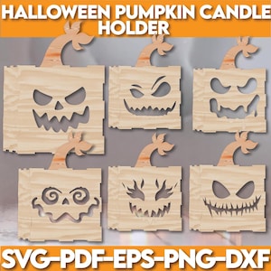 Halloween pumpkin candle holder 20 bundle laser cut svg file Glowforge Halloween pumpkin lantern cnc vector Halloween lamp laser files