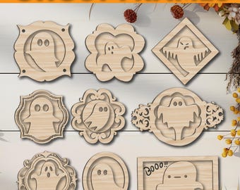 Ghost Frames, 9 Styles, Halloween SVG Digital Download for Glowforge or Laser, Halloween Laser files, Halloween Decor, Halloween door signs