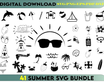 Beach SVG Bundle, Beach PNG Bundle, Summer Clipart, Beach Cut Files for ...