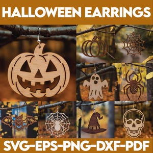 13 orecchini di Halloween, bundle laser di Halloween, Svg di taglio laser in legno, Halloween Glowforge, orecchini fantasma, orecchini zucca, download digitale