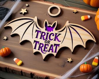 Trick or Treat Laser Cut File, Halloween Sign, Halloween Laser SVG, Holiday Laser file SVG, Spooky Signs Laser File, DXF