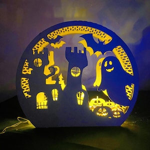 Ghosts Bats Spooky Halloween Lantern Tealight Holder Haunted Scene Lamp Laser Cut Digital Download