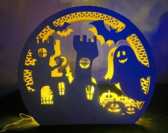 Ghosts Bats Spooky Halloween Lantern Tealight Holder Haunted Scene Lamp Laser Cut Digital Download
