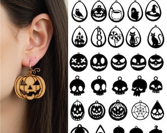 Cute Halloween Earrings SVG, Cute Ghost Svg, Cute Halloween Ornaments, Halloween Jewelry Svg, Faux Leather Earrings SVG, Glowforge Svg File