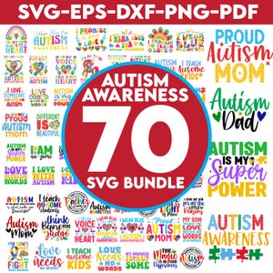 70 Autism svg, Austism Awareness svg Bundle, Austism svg, Austism Awareness png, Puzzle svg, Puzzle Piece svg, Austism Clipart, Ribbon svg