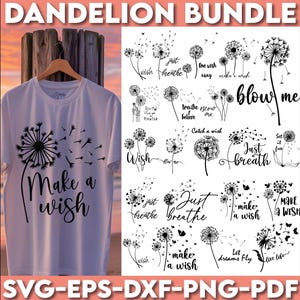 Dandelion Svg Bundle, Dandelion Svg, Cut files for Cricut, Silhouette, Dandelion Png, Clipart, Just Breathe Svg