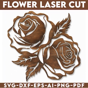 Twee roos lasergesneden Svg-bestanden, vectorbestanden voor hout lasersnijden, roze bloem laser uitgesneden kunst Valentijnsdag acryl hout, pdf, dxf,svg,png