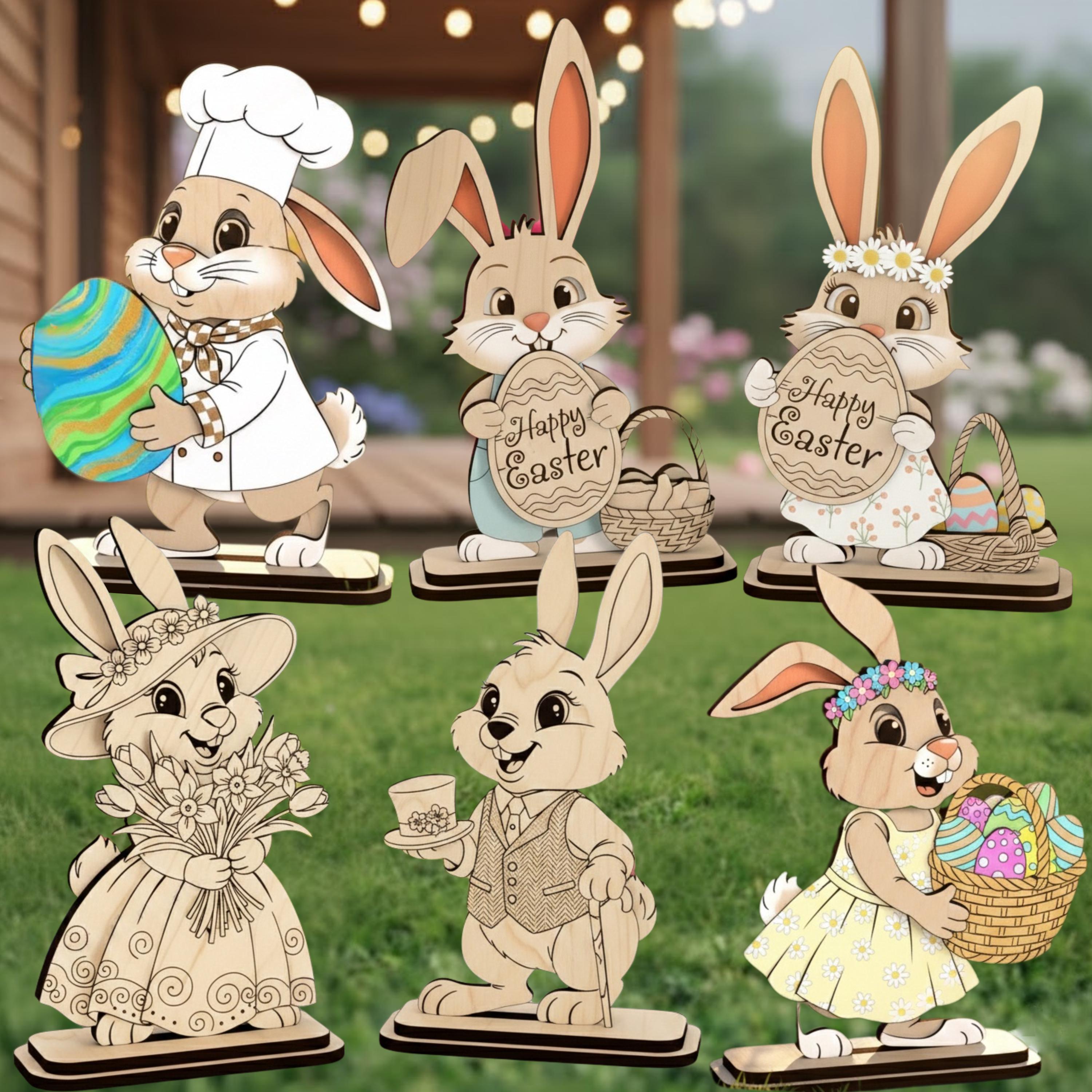 20 Coniglietti Pasquali in Legno - Decorazioni DIY Da Colorare