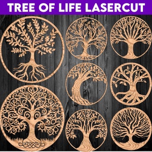08 File SVG di alberi tagliati al laser, file vettoriali per il taglio laser del legno, Glowforge, file di taglio laser di alberi, file di taglio laser, albero della vita, svg, pdf, eps