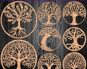 08 Tree Laser Cut Svg Files, Vector Files For Wood Laser Cutting ,Glowforge, Tree laser cut, laser cut files, tree of life, svg , pdf , eps