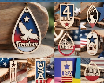 4th of July earring Bundle SVG , Independence day earrings digital file, Cut & score SVG laser cut file for laser engravers