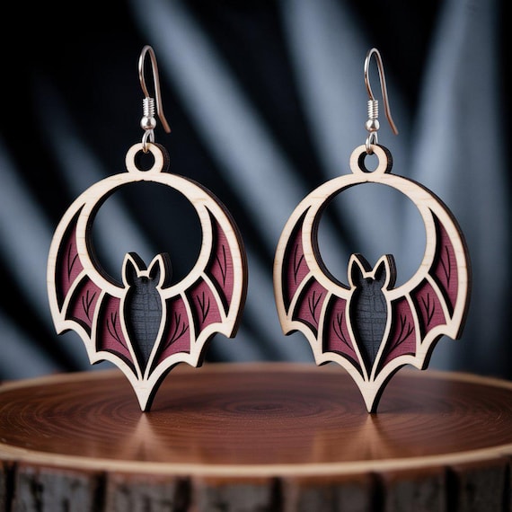 Halloween Bat Vampire Earring SVG Laser Cut File, Autumn Spooky Wood Earrings Template SVG Digital Download, Fall Halloween Earring