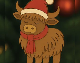 Highland Cow Ornament, Laser Cut File | Christmas Cow SVG | Farm Animal Bauble, Digital Download  3mm Laser Cutting | Rustic Christmas Decor