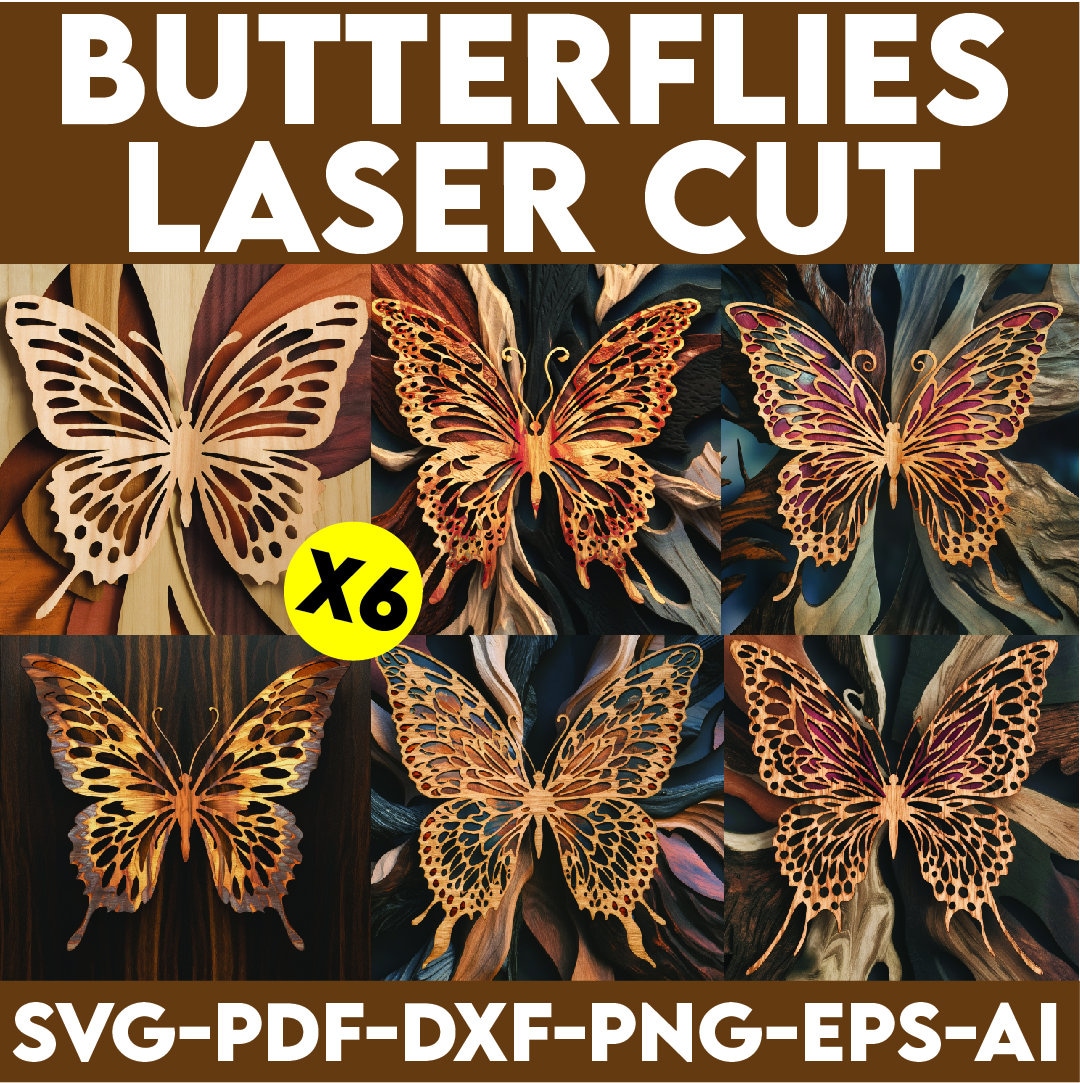 6 Laser Butterflies bundle, butterfly lasercut, butterfly glowforge, wooden printed butterfly, home decor, door hanger,dxf,pdf,ai