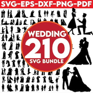 WEDDING Silhouette Bundle Couple SVG Lovers SVG Clipart Cut Files Cricut Silhouette Vector Love Celebration Wedding Laser png eps pdf dxf