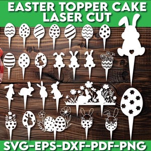 Easter Garden svg, Pasen topper taart lasergesneden svg-bestand CNC, Pasen SVG, Pasen ornamenten SVG, vector cnc-bestand, lasergesneden houten konijntje
