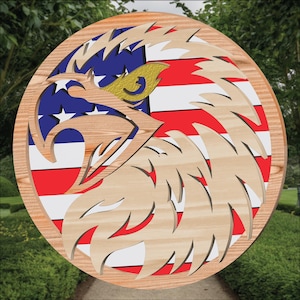 Cut Ready Eagle and Flag Vector Dxf Svg, American Flag Laser Cut File for DIY Wall Decor, Multilayer Glowforge Project