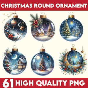 61 Noël rond ornement Bundle PNG sublimation designs, Noël PNG Bundle, ornements de Noël PNG conceptions, téléchargement numérique