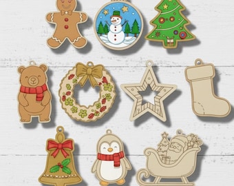 10 Christmas paint kit laser cut file, Christmas ornaments for kids craft, Christmas ornaments svg, Coloring ornaments svg, Eps Png DXF