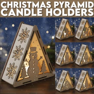 07 クリスマスピラミッドキャンドルホルダー - ティーライトレーザーカットランプデザイン、ナイトライトデコレーション、クリスマスランタンバンドル