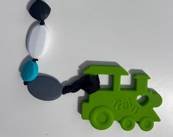 Silicone Green Train Pacifier Clip set with pendant