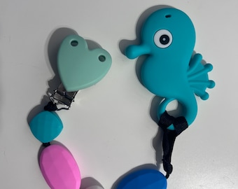 Silicone Sea Horse Pacifier Clip set with pendant