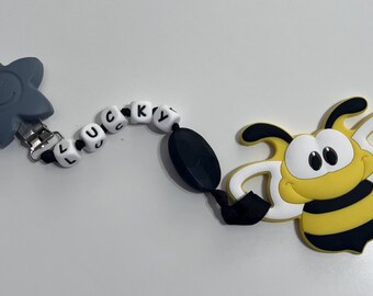 Silicone Personalized Bee Pacifier Clip- Choose your own name