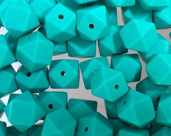 Silicone 14mm Teal Hexagon Beads Grey set of 5| CRAFT SUPPLY | Silicone beads