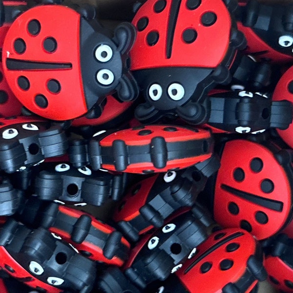 Lady Bug Beads|  Focal Beads | Silicone Beads| Craft Supply| Set of 5