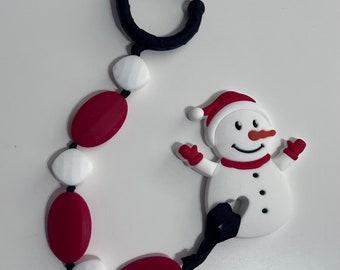 Beaded Snowman silicone car seat hook pacifier clips