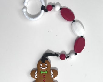 Beaded Ginger Bread silicone car seat hook pacifier clip with pendant