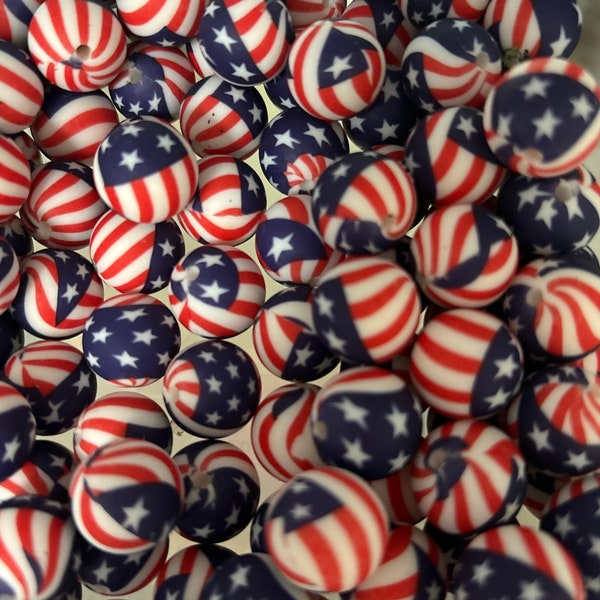 Silicone 12MM American Flag Beads | USA Beads | Round Beads | CRAFT SUPPLY | Silicone beads set of 5