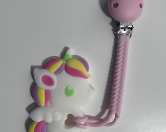 Silicone Unicorn Pacifier Clip set with pendant