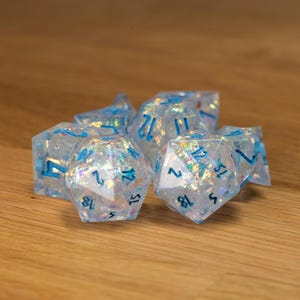 Blue Inked Shimmer Glitter Dice, 9 piece set for Role Playing Games, Dungeons and Dragons Dice Set for Gifts, RPG D&D Dice Set