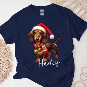 Benutzerdefiniertes Dackel-Hundehemd, personalisiertes Hundename-T-Shirt, Hundeliebhaber-T-Stück Besitzer, freie Weihnachtsgeschenk-Nachricht einfügen