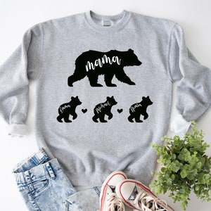 Aangepaste Mama Bear Sweatshirt, gepersonaliseerde Mama en Kids Bear Sweater, moeder met kindernamen, Moederdagcadeau