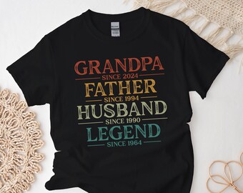 Camicia personalizzata del nonno, maglietta personalizzata del nonno dell'anno, leggenda del nonno padre marito, regali di compleanno per la festa del papà